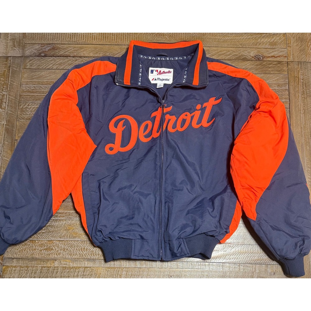 Majestic Detroit Tigers Jacket Mens Medium Navy Orange New MLB Authentic Zip